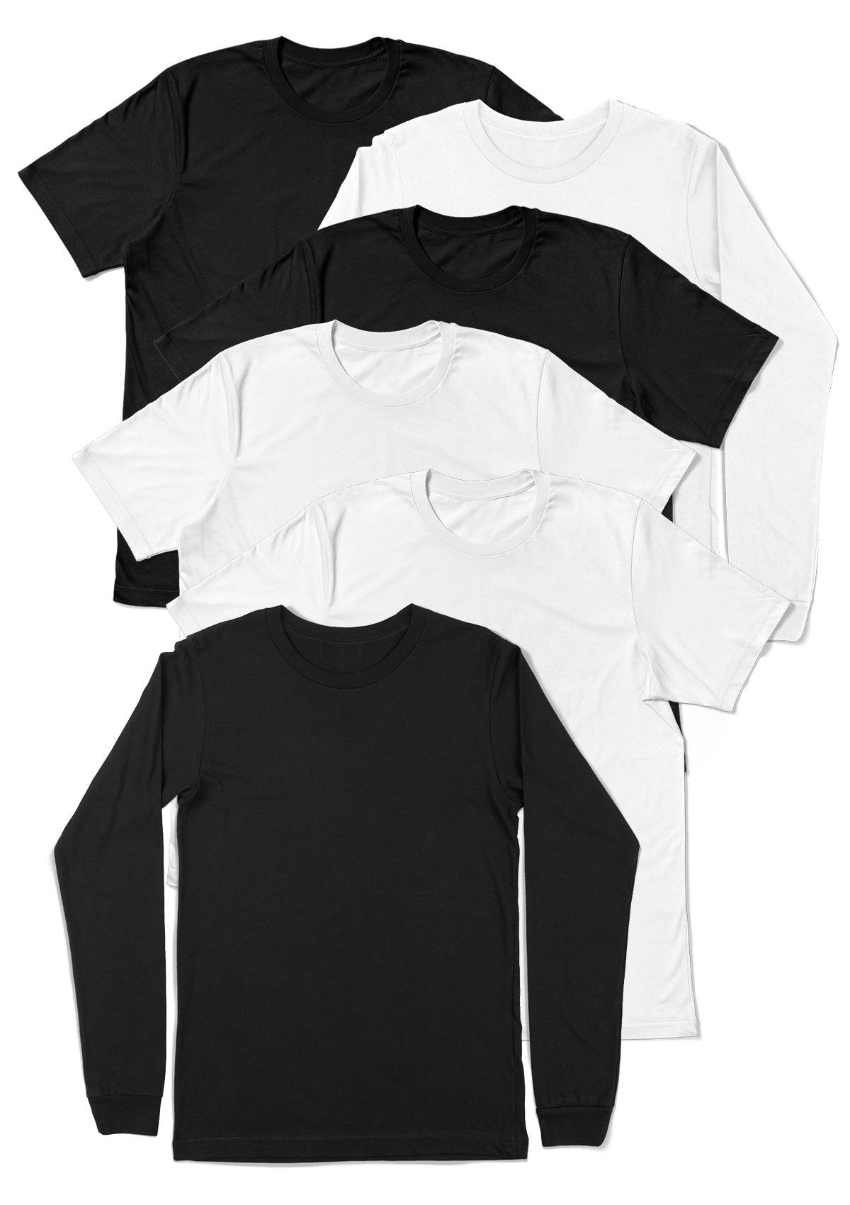 Men's Black & White T-Shirt Combo Pack - Short & Long Sleeve - Perfect TShirt Co