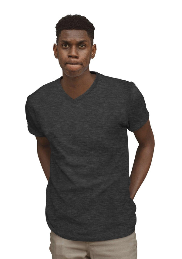 Men's Black Gray Heather V-Neck Short Sleeve T-Shirt - Perfect TShirt Co