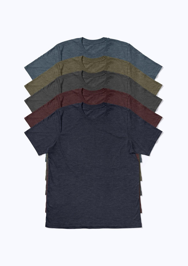 Men's Fall Color 5 Pack Short Sleeve Crew Neck Heather T-Shirts - Perfect TShirt Co