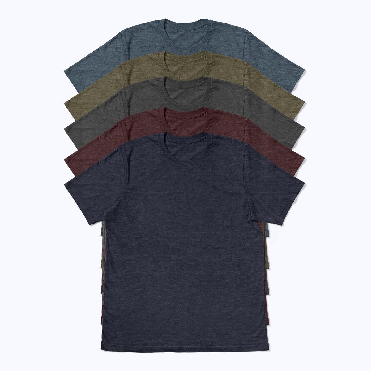 Men's Fall Color 5 Pack Short Sleeve Crew Neck Heather T-Shirts - Perfect TShirt Co