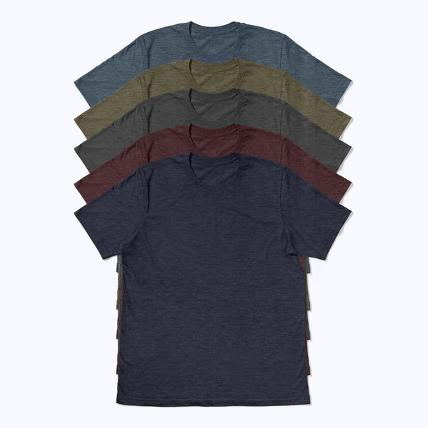 Men's Fall Color 5 Pack Short Sleeve Crew Neck Heather T-Shirts - Perfect TShirt Co