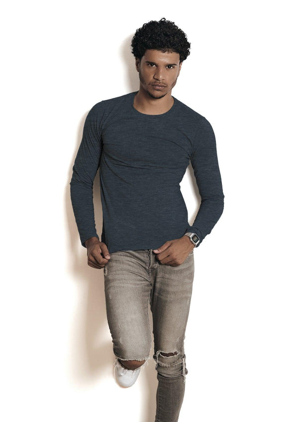 Men's Long Sleeve Crew Neck T-Shirt - Slate Blue - Perfect TShirt Co