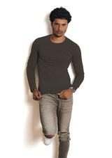 Mens T-Shirt Long Sleeve Crew Neck Asphalt Gray - Perfect TShirt Co