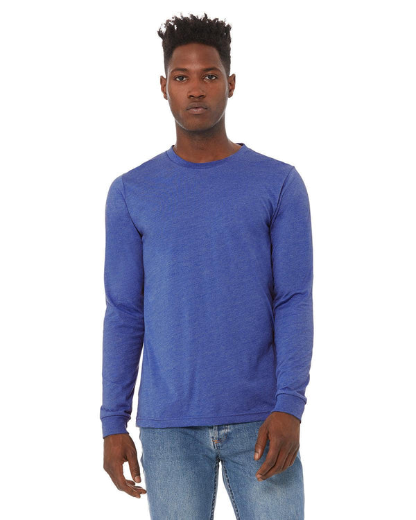 Mens T-Shirt Long Sleeve Crew Neck Royal Blue Heather - Perfect TShirt Co