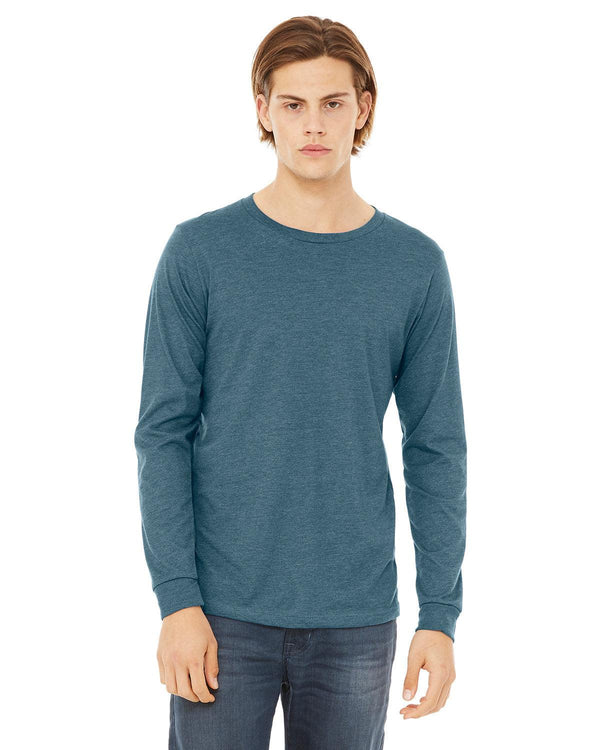 Mens T-Shirt Long Sleeve Crew Neck Teal Blue Heather - Perfect TShirt Co