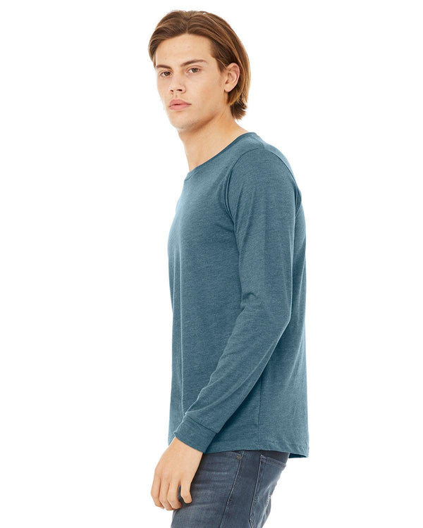 Mens T-Shirt Long Sleeve Crew Neck Teal Blue Heather - Perfect TShirt Co
