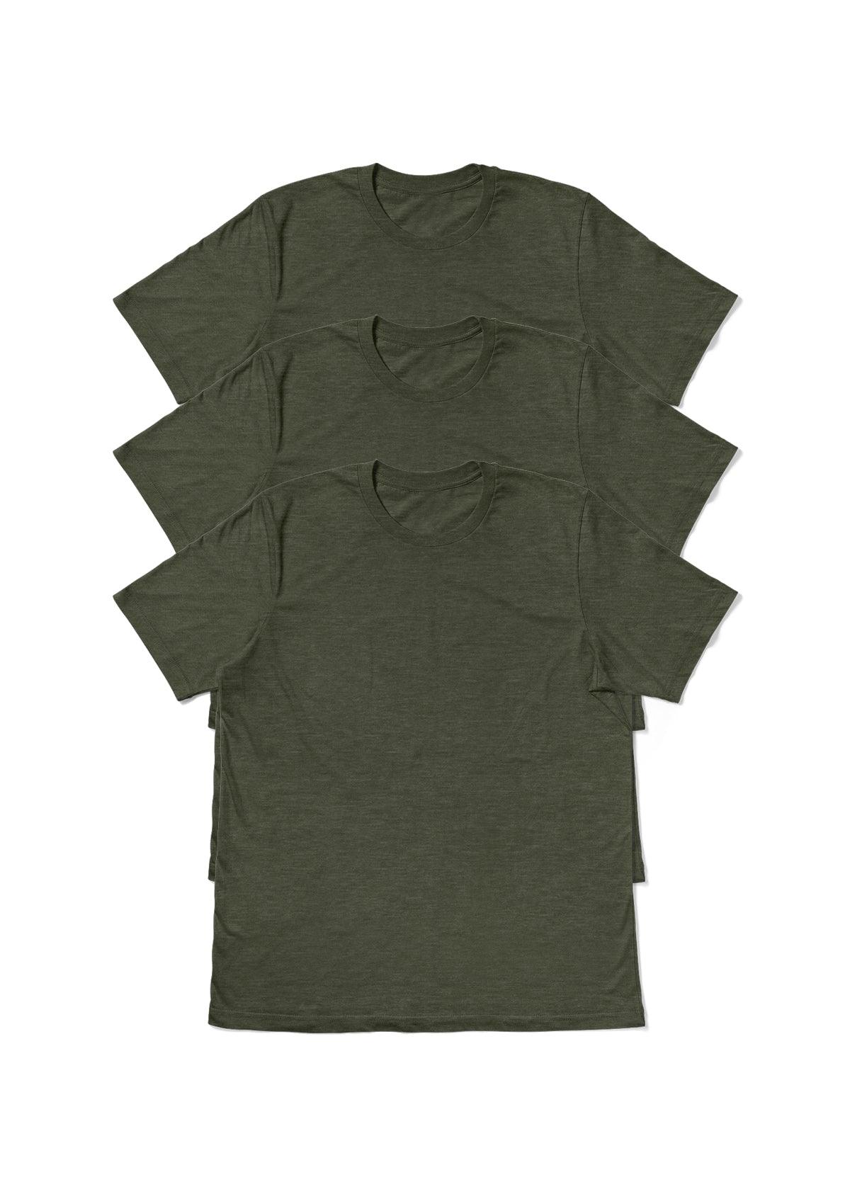 Mens T-Shirt Short Sleeve Crew Neck Military Green 3pc Bundle - Perfect TShirt Co