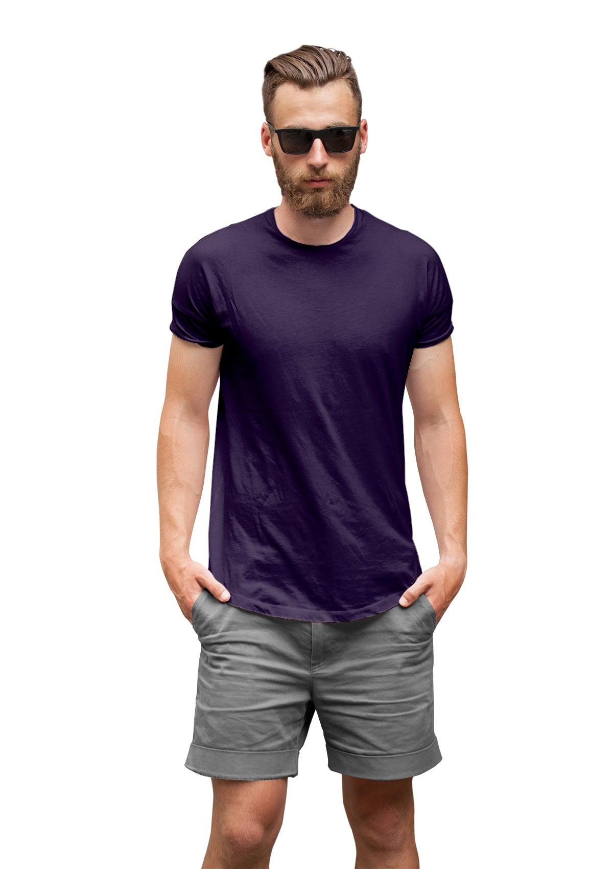 Mens T-Shirt Short Sleeve Crew Neck Purple Cotton - Perfect TShirt Co