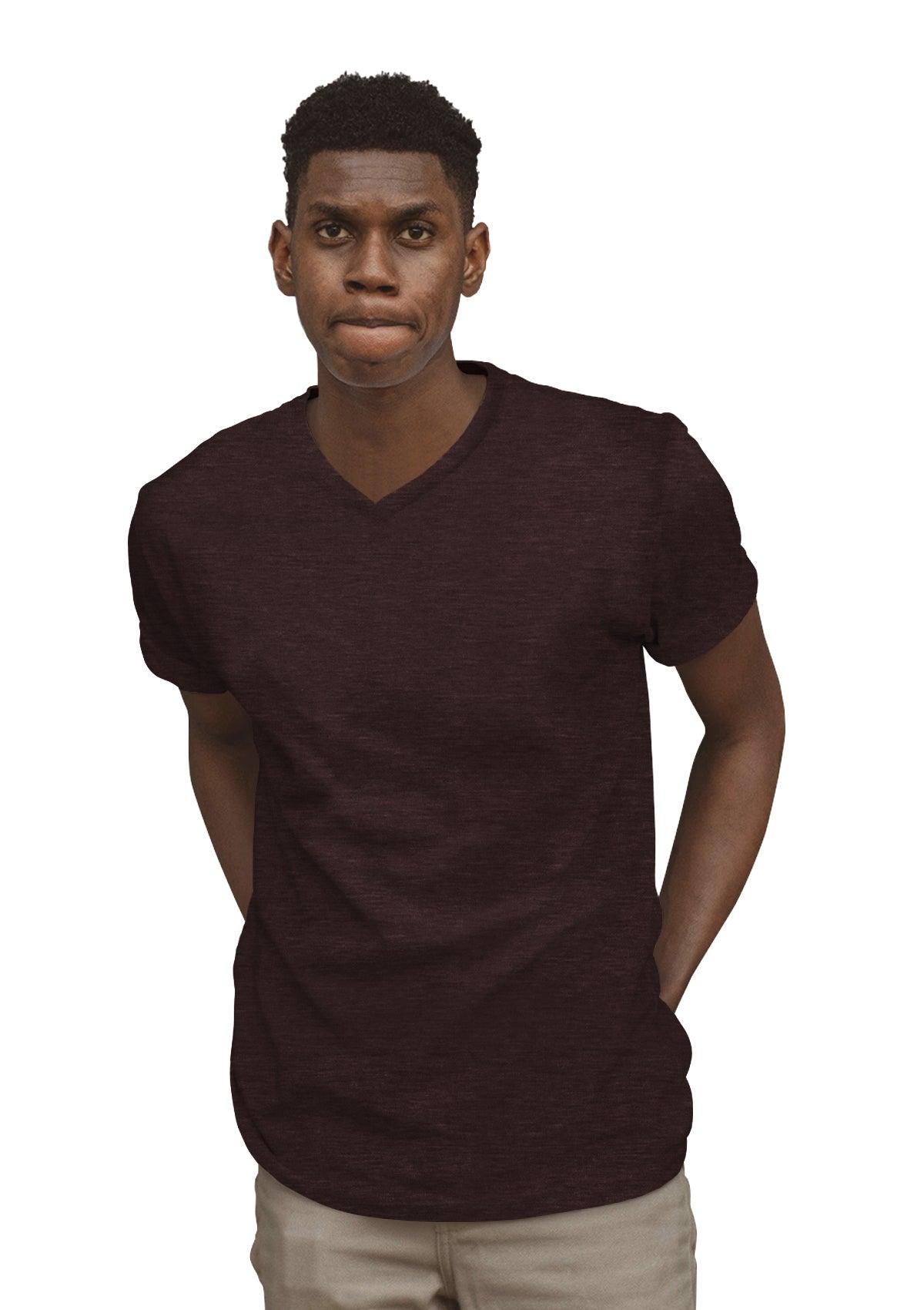 Mens T-Shirt Short Sleeve V-Neck Moody Maroon Red Triblend - Perfect TShirt Co