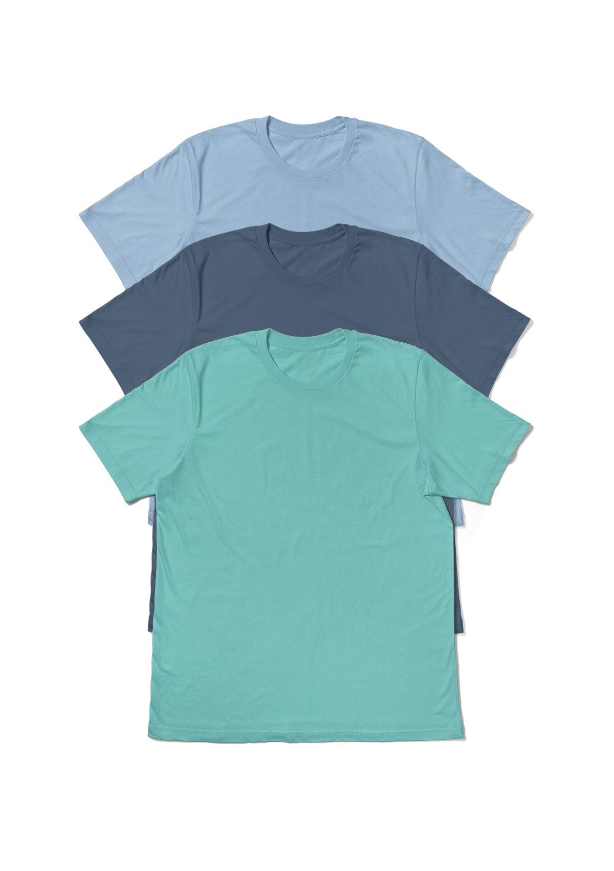 Mens T-Shirts Baby Blue, Steel Blue & Teal 3 pk Bundle - Perfect TShirt Co