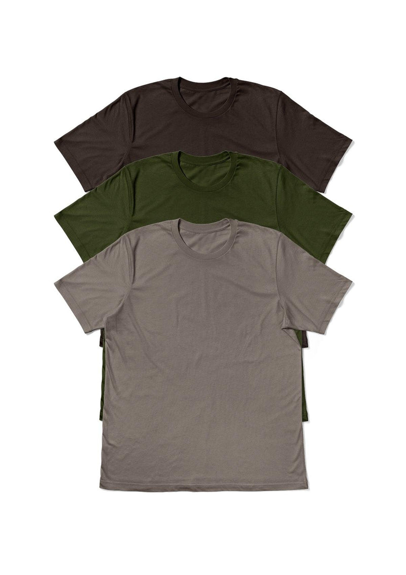 Mens T-Shirts Brown, Military Green and Pebble Brown 3 Pack Bundle - Perfect TShirt Co