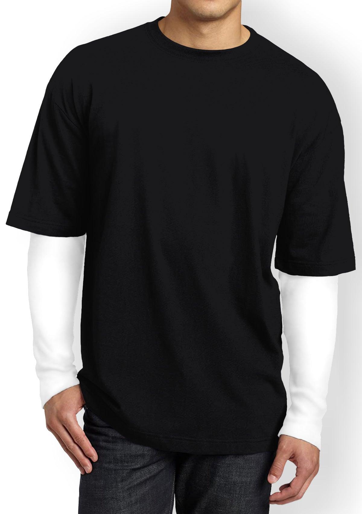 Man wearing the Mens T-Shirts Long & Short Sleeve 2 Pack Bundle - Black & White -90's-grunge-style