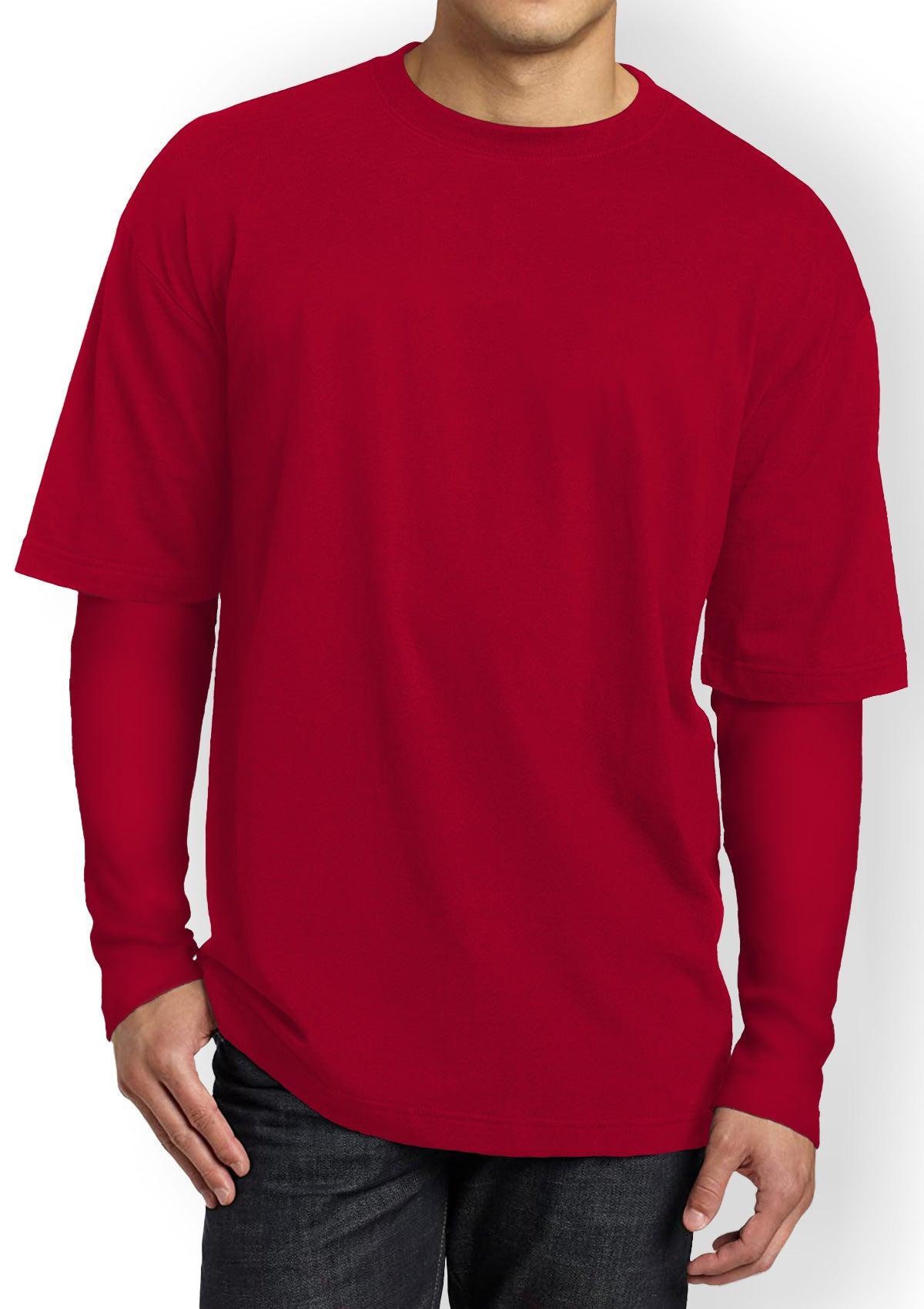 Mens T-Shirts Long & Short Sleeve 2 Pack Bundle - Red - Perfect TShirt Co