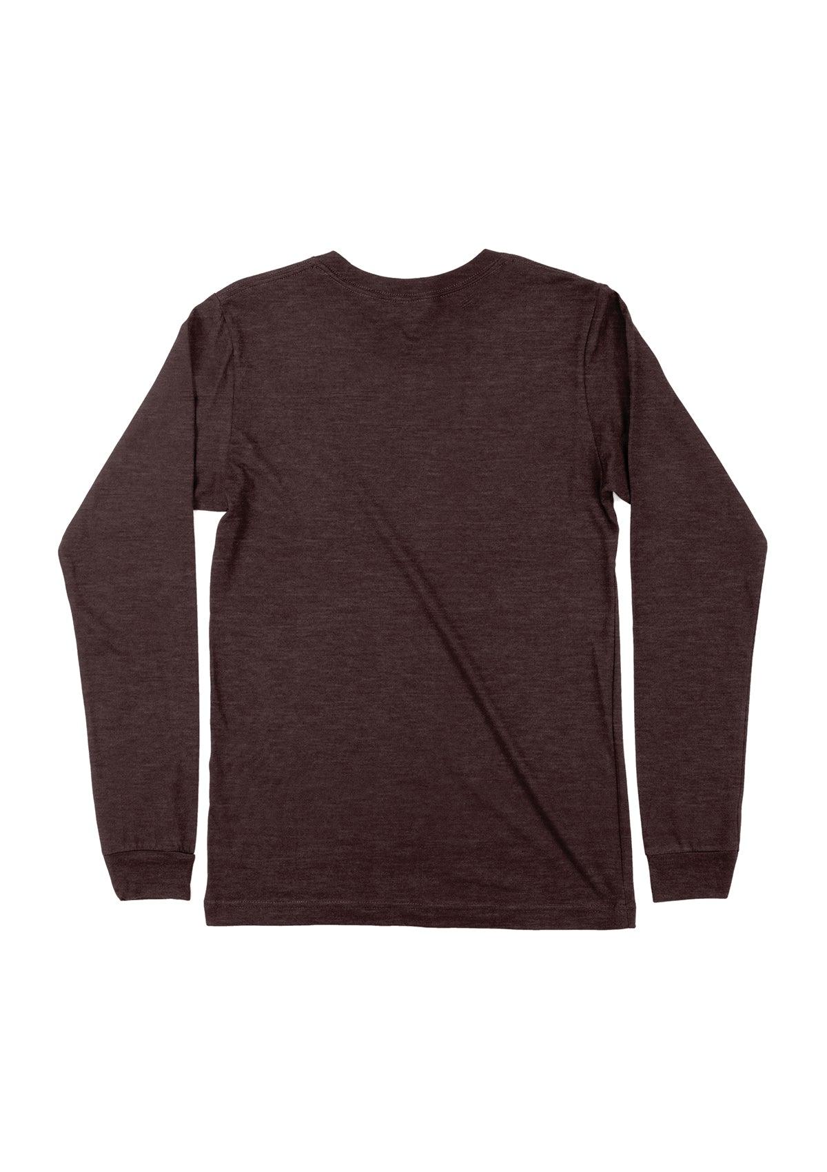 Mens T-Shirts Long Sleeve Crew Neck Maroon Red Triblend - Perfect TShirt Co