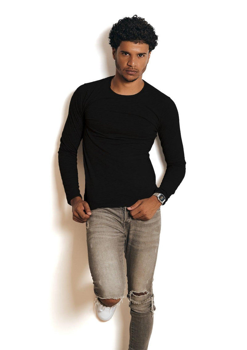 Mens T-Shirts Long Sleeve Crew Neck Midnight Black Tri-Blend - Perfect TShirt Co