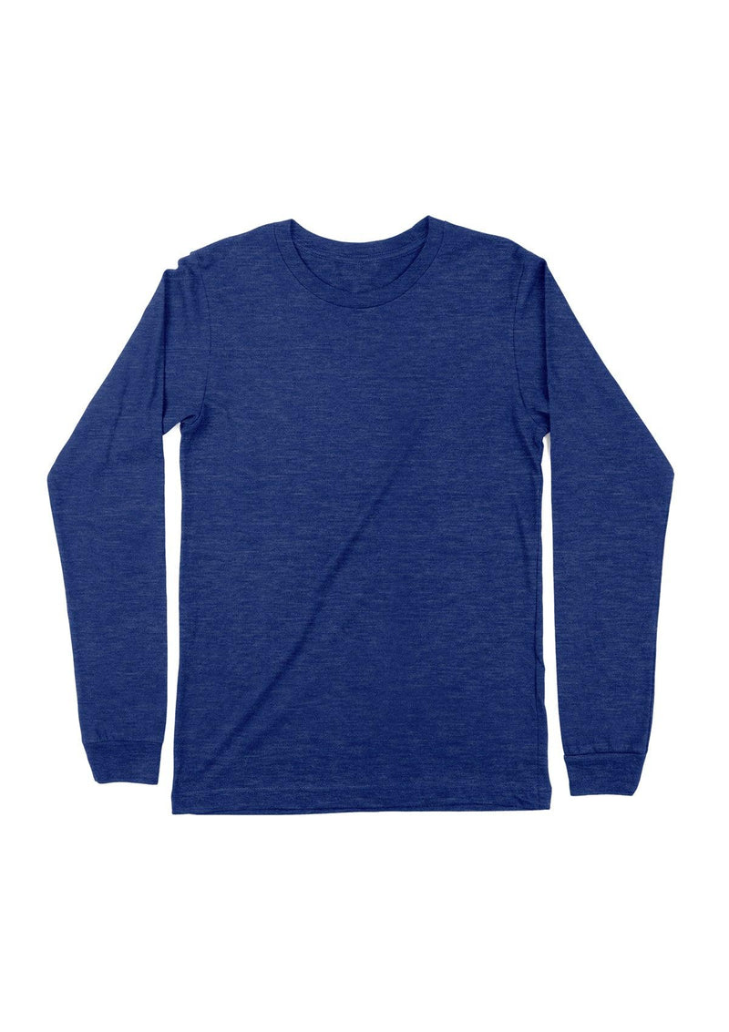 Mens T-Shirts Long Sleeve Crew Neck Royal Blue Tri-Blend - Perfect TShirt Co