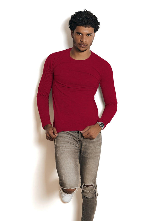 Mens T-Shirts Long Sleeve USA Red Airlume Cotton - Perfect TShirt Co
