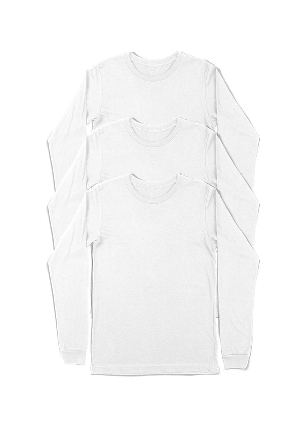 Mens T-Shirts Long Sleeve White Tri-Blend 3 Pack - Perfect TShirt Co