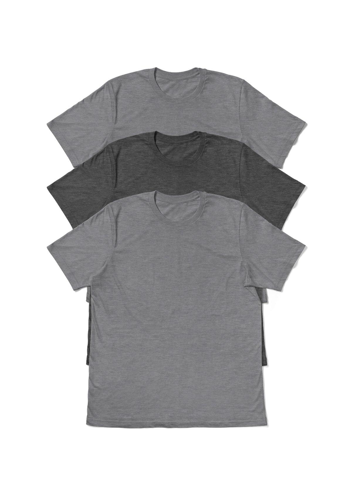 Mens T-Shirts Short Sleeve Crew Neck Athletic Gray Tri-Blend 3 Pack - Perfect TShirt Co