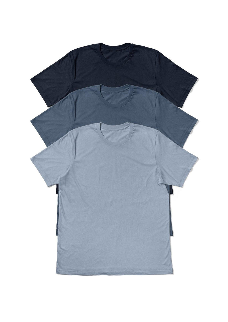 Mens T-Shirts Short Sleeve Crew Neck Multi Blue 3 Pack - Perfect TShirt Co