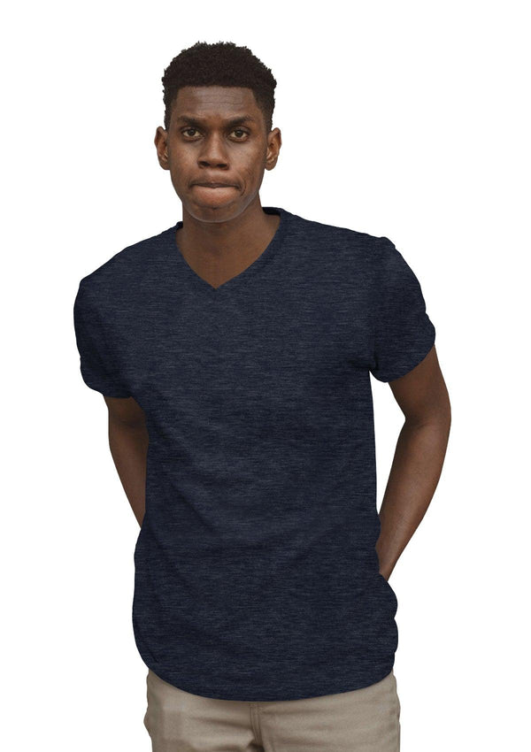 Mens T-Shirts Short Sleeve V-Neck Navy Blue Heather - Perfect TShirt Co