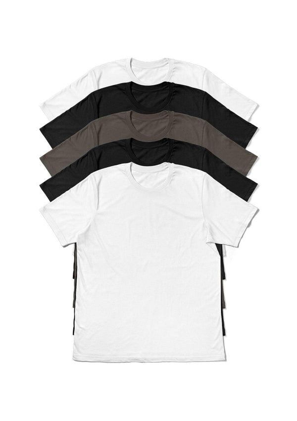 Mens T-Shirts Short Sleeve White, Black & Gray 5 Pack - Perfect TShirt Co