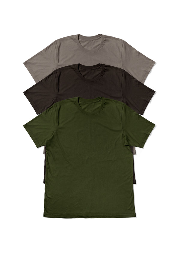Mens t-Shirt 3 Pack Bundle - Pebble Brown, Brown & Military Green