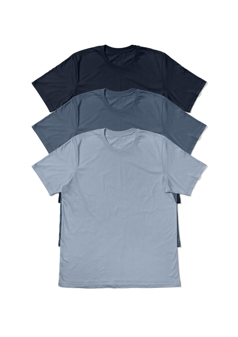 Mens T-Shirts Short Sleeve Crew Neck Multi Blue 3 Pack