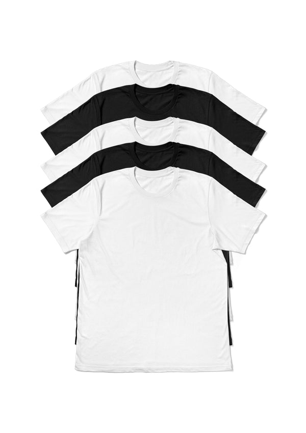 Mens T-Shirts Short Sleeve Crew Neck Black & White 5 Pack
