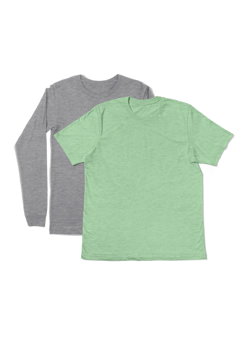 Mens T-Shirts Long & Short Sleeve 2 Pack Gray & Mint Green