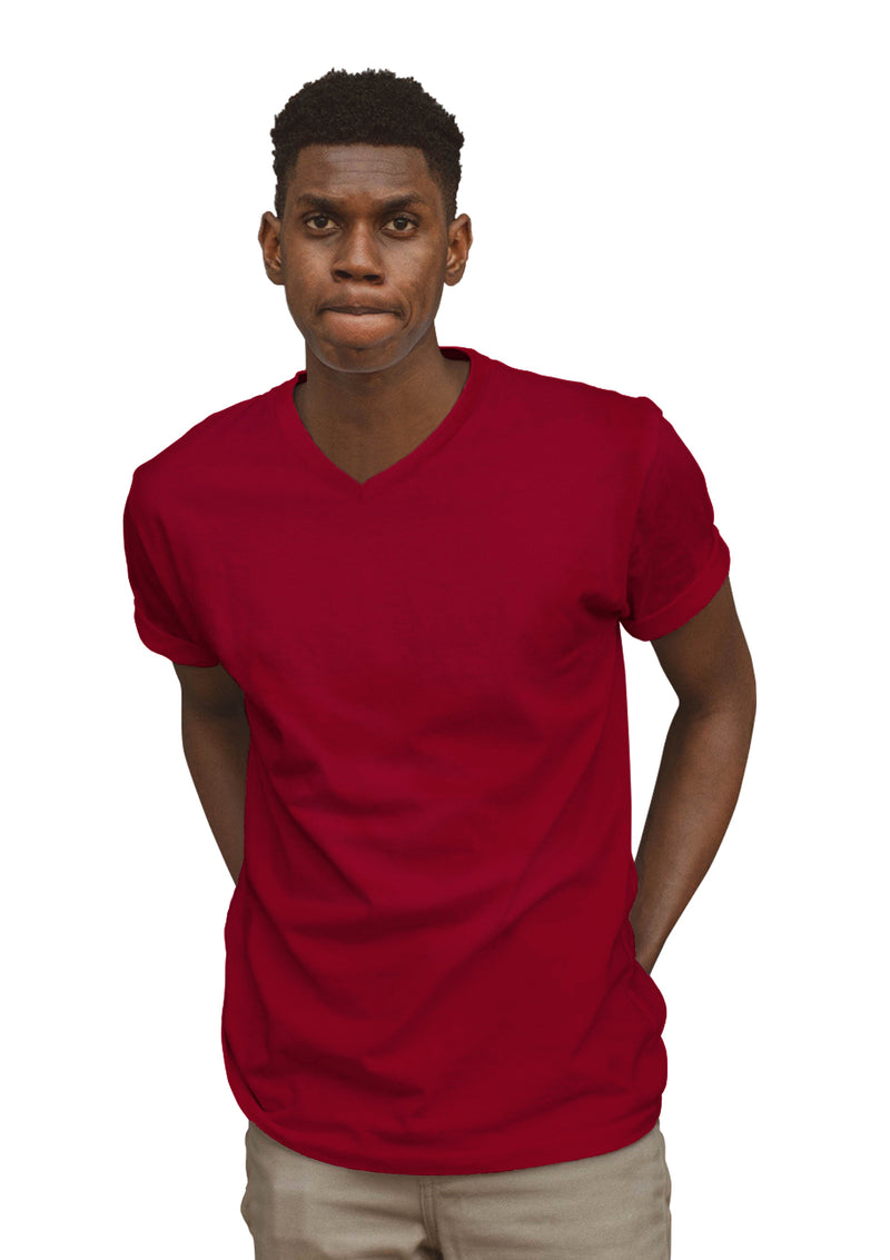 Mens T-Shirts Short Sleeve V-Neck - Real Red