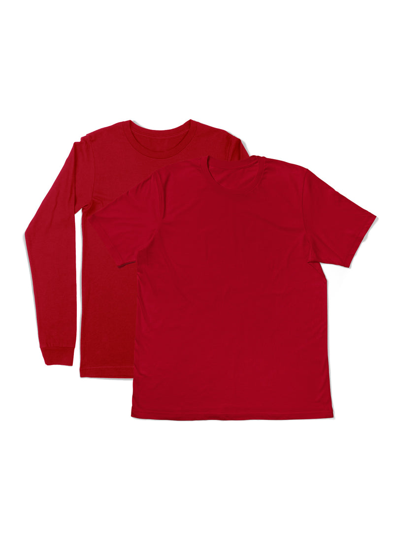 Mens T-Shirts Long & Short Sleeve 2 Pack Bundle - Red