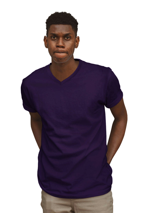 Mens T-Shirts Short Sleeve V-Neck Team Purple
