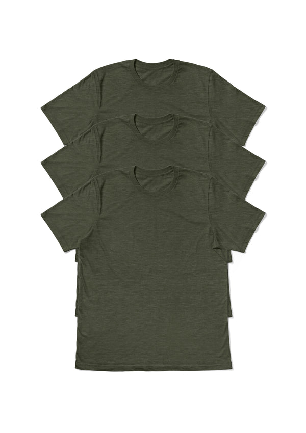 Mens Short Sleeve Crew Neck Military Green 3 Pack T-Shirt Bundle