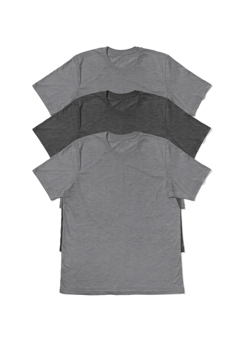 mens short sleeve crew neck t-shirts 3 Pack Bundle Athletic Grey Tri-Blend