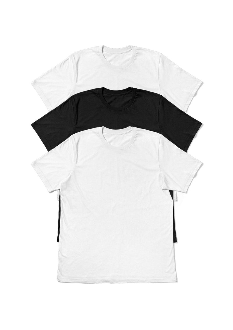 Unisex Short Sleeve Wrinkle Free T-Shirt 3 pc White/Black Bundle - Perfect TShirt Co