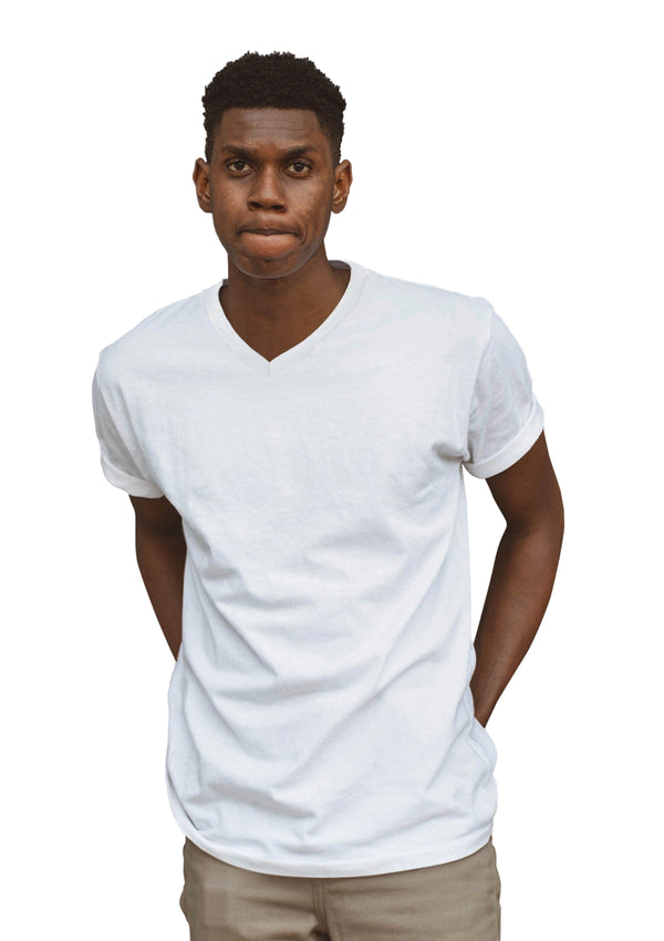 Mens T-Shirts Short Sleeve V-Neck White