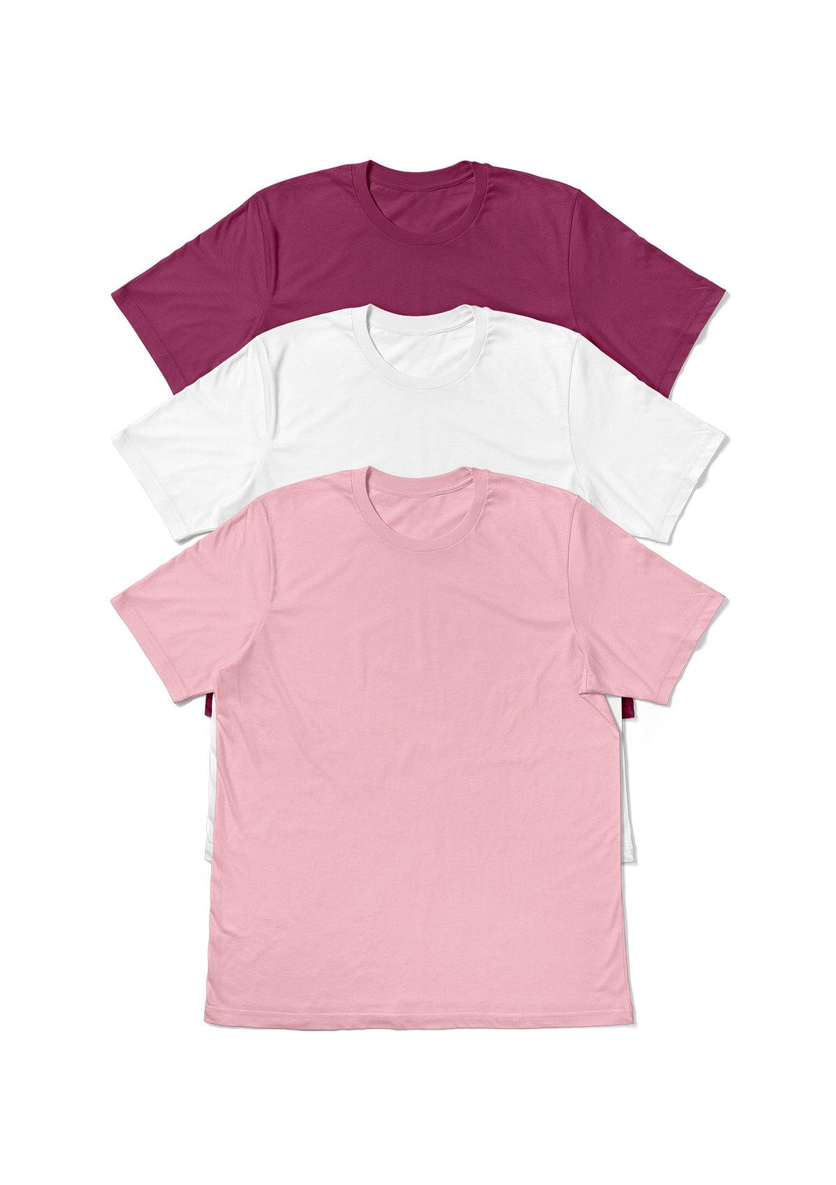 Women's T-Shirt Bundle - Pink, White & Raspberry 3 Pack - Perfect TShirt Co