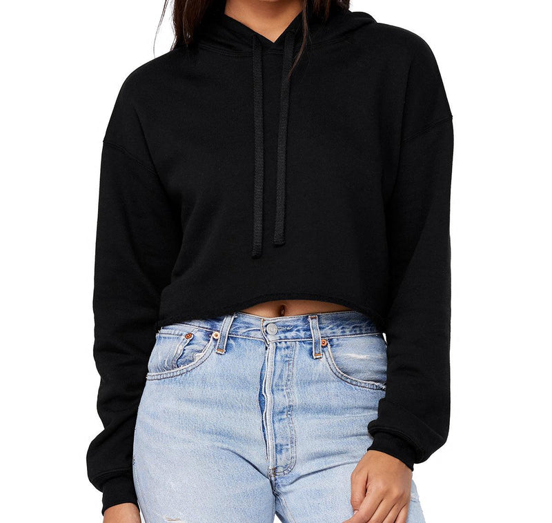 Womens Crop Hoodie Black Fleece - Perfect TShirt Co