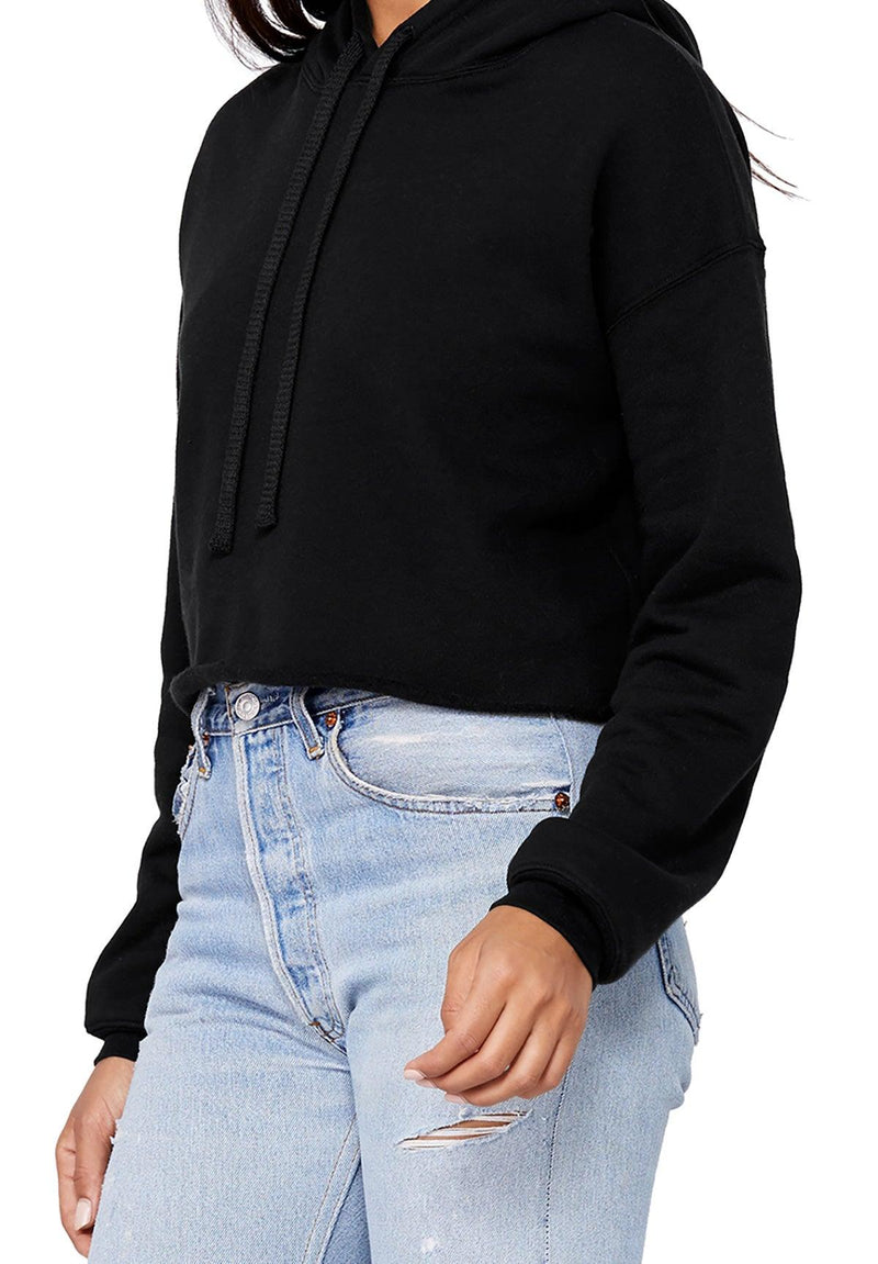 Womens Crop Hoodie Black Fleece - Perfect TShirt Co