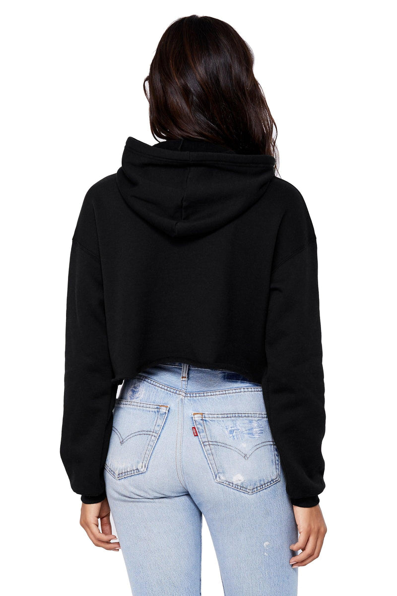 Womens Crop Hoodie Black Fleece - Perfect TShirt Co