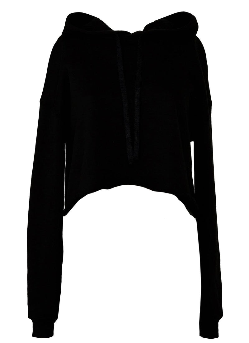 Womens Crop Hoodie Black Fleece - Perfect TShirt Co