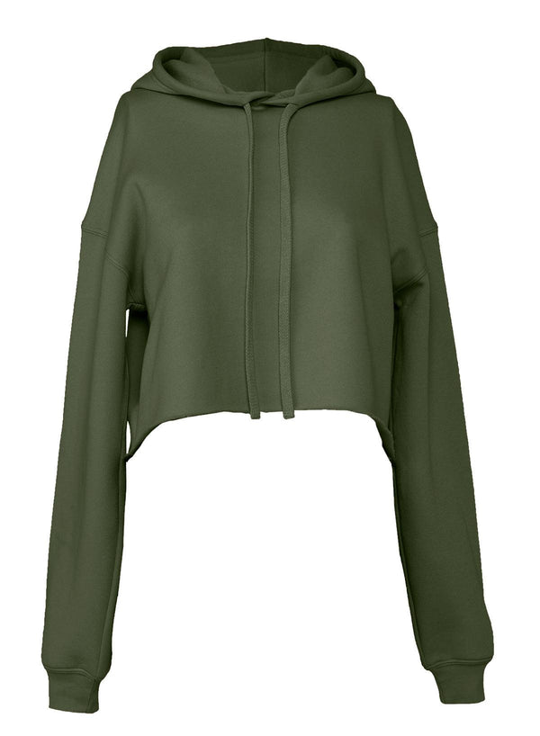 Womens Crop Hoodie Military Green Fleece - Perfect TShirt Co